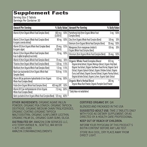 AMAZON ELEMENTS ORGANIC WHOLE FOOD MENS MULTI, 60 TABLETS