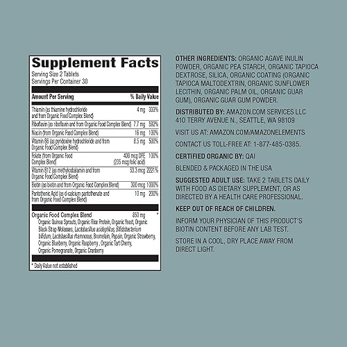 AMAZON ELEMENTS ORGANIC WHOLE FOOD B COMPLEX, 98 WHOLE FOOD SOURCE, DIETARY AND OTHER INGREDIENTS DE