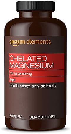 AMAZON ELEMENTS - CHELATED MAGNESIUM, 240 TABLETS, 270 MG PER SERVING, AS MAGNESIUM GLYCINATE CHELAT