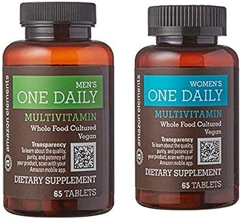 AMAZON ELEMENTS MENS AND WOMENS ONE DAILY MULTIVITAMINS, VEGAN, 65 TABLETS, 2 MONTH SUPPLY