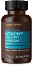 AMAZON ELEMENTS WOMEN S ONE DAILY MULTIVITAMIN, 59 WHOLE FOOD CULTURED, VEGAN, 65 TABLETS, 2 MONTH S