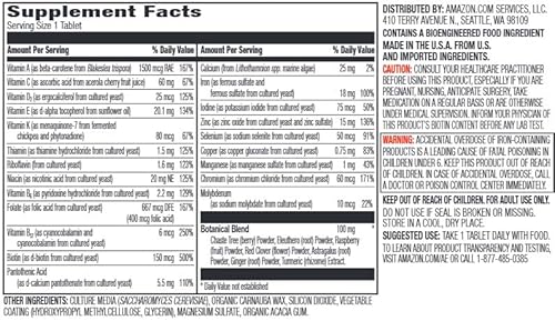 AMAZON ELEMENTS WOMEN S ONE DAILY MULTIVITAMIN, 59 WHOLE FOOD CULTURED, VEGAN, 65 TABLETS, 2 MONTH S