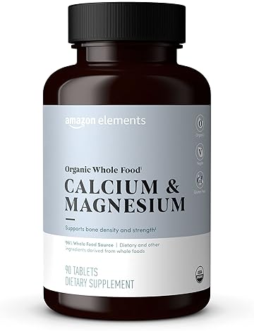 AMAZON ELEMENTS - ORGANIC WHOLE FOOD CALCIUM MAGNESIUM, VEGAN, GLUTEN FREE, 90 TABLETS