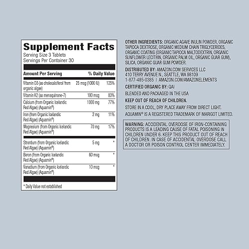 AMAZON ELEMENTS - ORGANIC WHOLE FOOD CALCIUM MAGNESIUM, VEGAN, GLUTEN FREE, 90 TABLETS