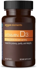 AMAZON ELEMENTS VITAMIN D3, 2000 IU, 180 SOFTGELS, 6 MONTH SUPPLY PACKAGING MAY VARY , SUPPORTS STRO