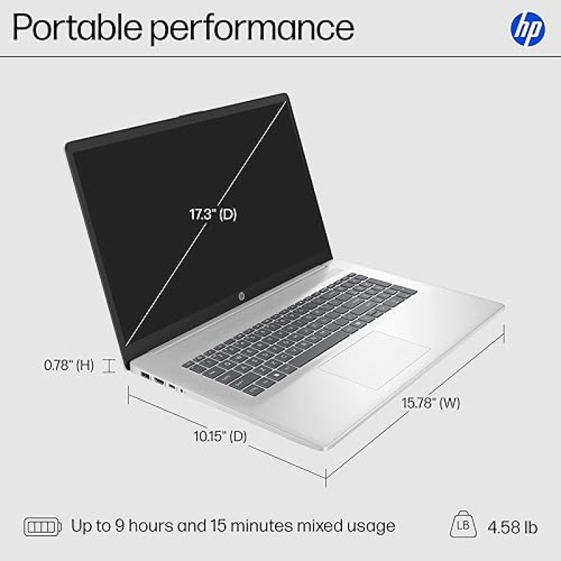 HP 17.3 INCH LAPTOP, HD DISPLAY, AMD RYZEN 5 7520U, 16 GB RAM, 512 GB SSD, AMD RADEON GRAPHICS, WIND