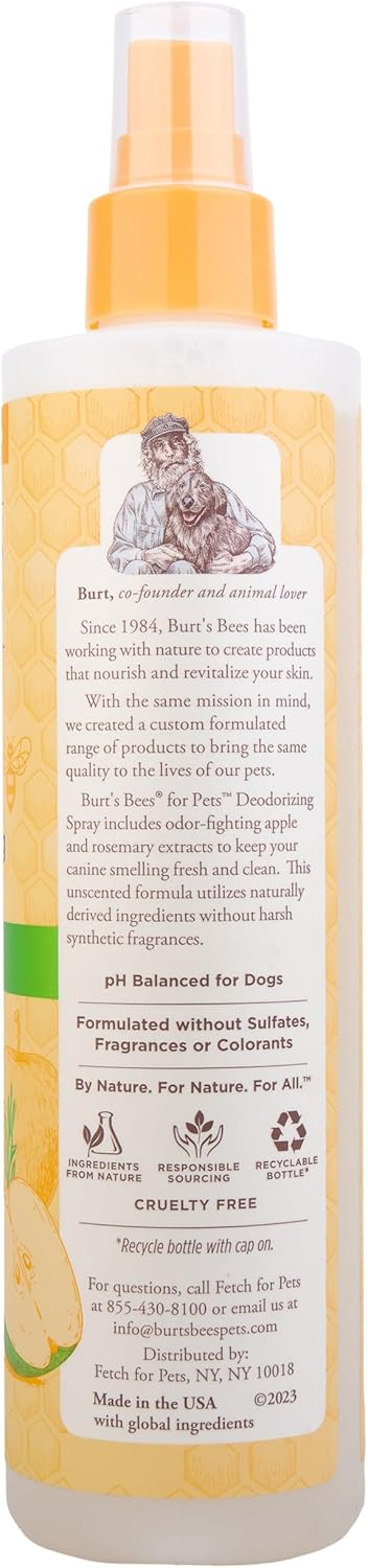 BURTS BEES APPLE & ROSEMARY DEODORIZING DOG SPRAY - 99.7% NATURAL, WATERLESS SHAMPOO - 10 OZ"