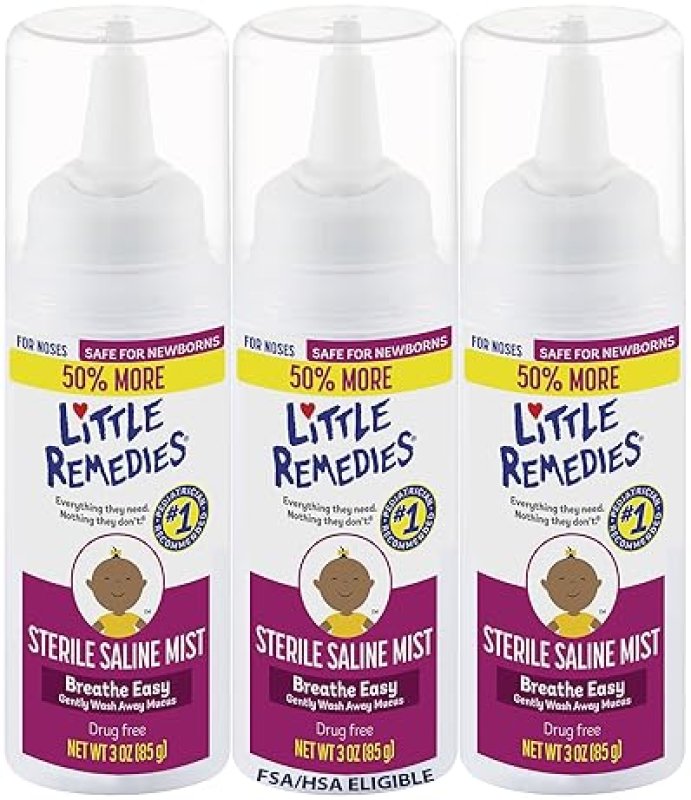 LITTLE REMEDIES BABY SALINE NASAL MIST 3OZ STERILE RELIEF FOR NEWBORN STUFFY, DRY NOSES 3 PACK