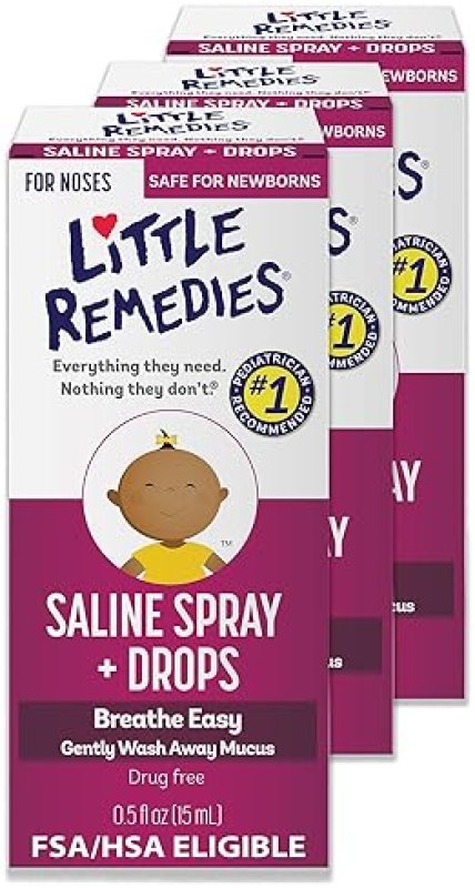 LITTLE REMEDIES BABY SALINE NASAL SPRAY DROPS, STERILE RELIEF FOR NEWBORNS, 0.5 FL OZ, 3 PACK