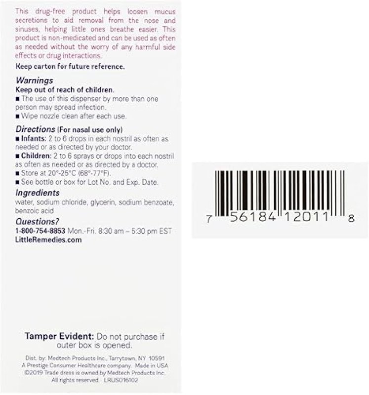 LITTLE REMEDIES SALINE SPRAY DROPS FOR NEWBORNS, 1 FL OZ PACK OF 6 SAFE NASAL CARE