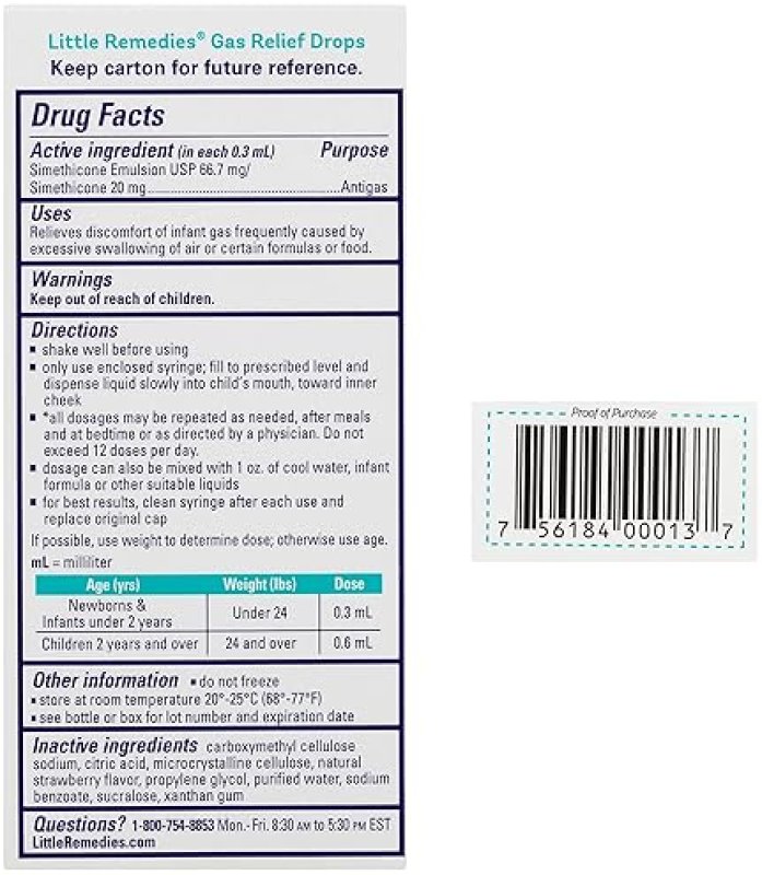 LITTLE REMEDIES NEWBORN GAS RELIEF DROPS, NATURAL BERRY FLAVOR, NO ARTIFICIAL DYES, 1 FL OZ