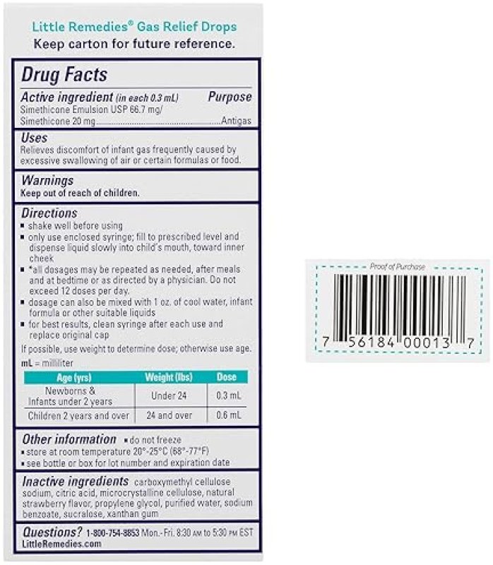 LITTLE REMEDIES NEWBORN GAS RELIEF DROPS, NATURAL BERRY FLAVOR, NO ARTIFICIAL DYES, 1 FL OZ