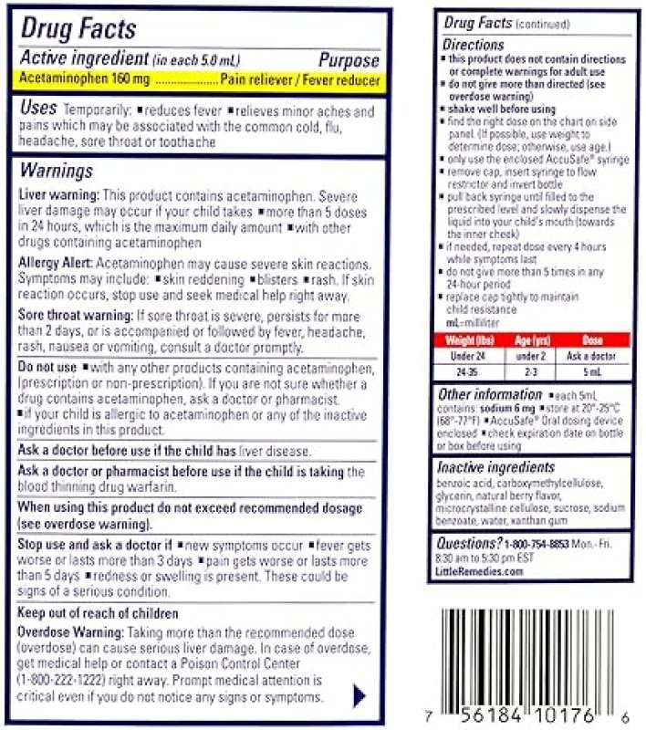 LITTLE REMEDIES INFANT FEVER PAIN RELIEF WITH ACETAMINOPHEN, BERRY FLAVOR, 2 FL OZ