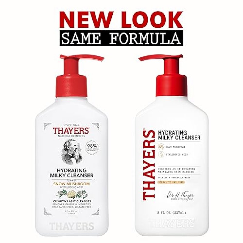 THAYERS MILKY HYDRATING FACE CLEANSER WITH SNOW MUSHROOM HYALURONIC ACID GENTLE, PARABEN-FREE, 8OZ