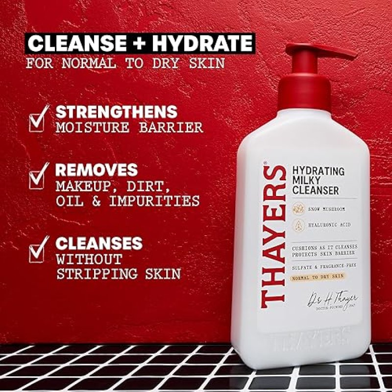 THAYERS MILKY HYDRATING FACE CLEANSER WITH SNOW MUSHROOM HYALURONIC ACID GENTLE, PARABEN-FREE, 8 OZ