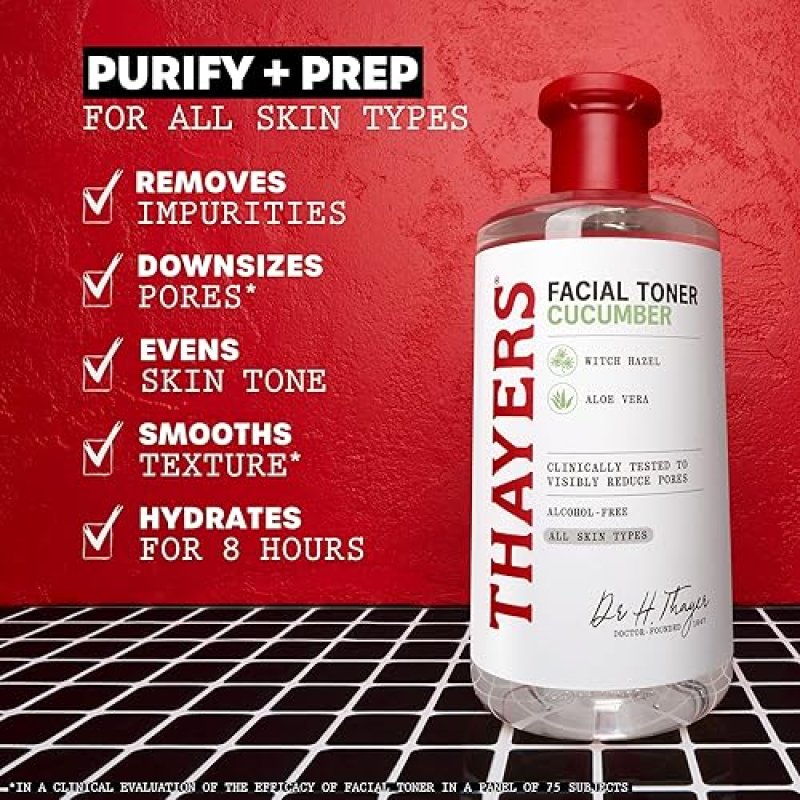 THAYERS ALCOHOL-FREE CUCUMBER WITCH HAZEL TONER WITH ALOE VERA, HYDRATING, VEGAN, 12 OZ