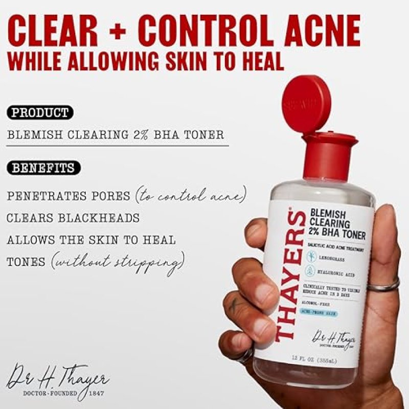 THAYERS 2 SALICYLIC ACID BLEMISH CLEARING TONER FOR ACNE, SOOTHING NON-STRIPPING SKIN, 12OZ