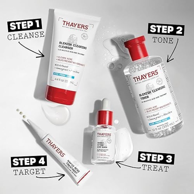 THAYERS ACNE FACE CLEANSER WITH 1.5 SALICYLIC ACID BLEMISH CLEARING, SOOTHING, 4.4 OZ