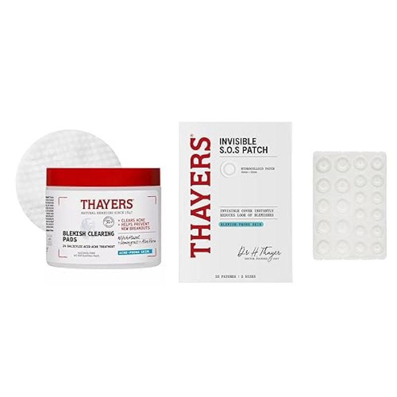 THAYERS ACNE PADS WITH SALICYLIC ACID INVISIBLE S.O.S HYDROCOLLOID PIMPLE PATCHES, 82 CT