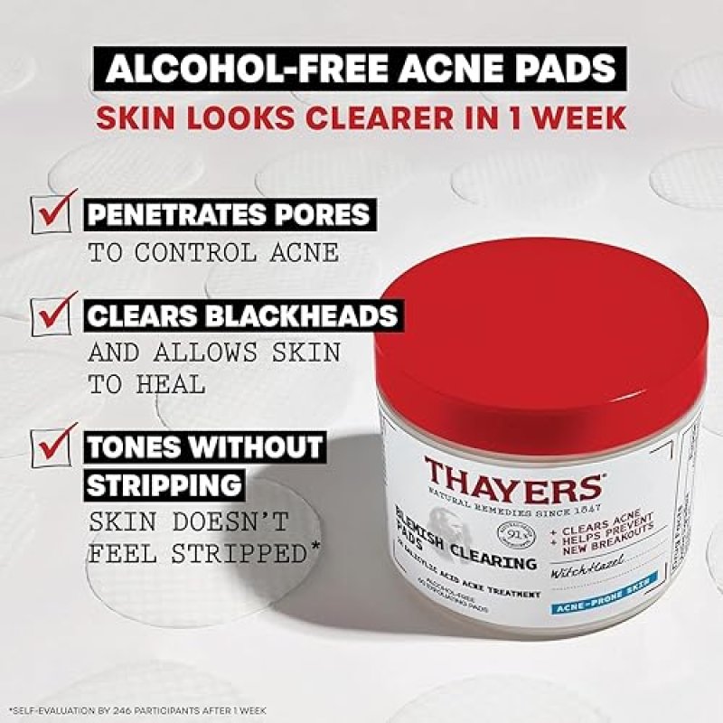 THAYERS ACNE PADS WITH SALICYLIC ACID INVISIBLE S.O.S HYDROCOLLOID PIMPLE PATCHES, 82 CT