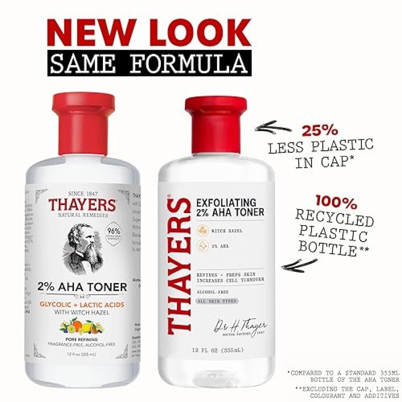 THAYERS 2 AHA EXFOLIATING TONER WITH GLYCOLIC LACTIC ACID, WITCH HAZEL, 12 OZ