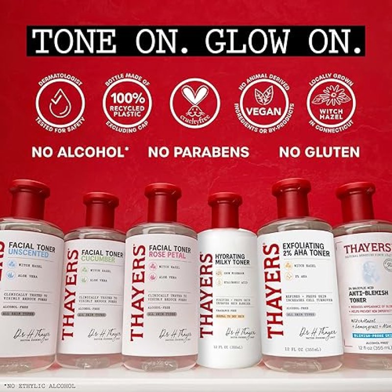 THAYERS 2 AHA EXFOLIATING TONER WITH GLYCOLIC LACTIC ACID, WITCH HAZEL, 12 OZ