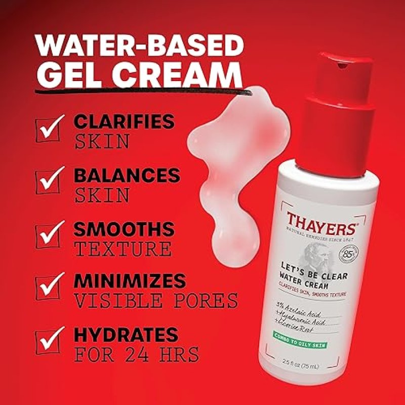THAYERS LETS BE CLEAR FACE CREAM WITH AZELAIC HYALURONIC ACID, MOISTURIZER FOR OILY SKIN, 2.5 OZ