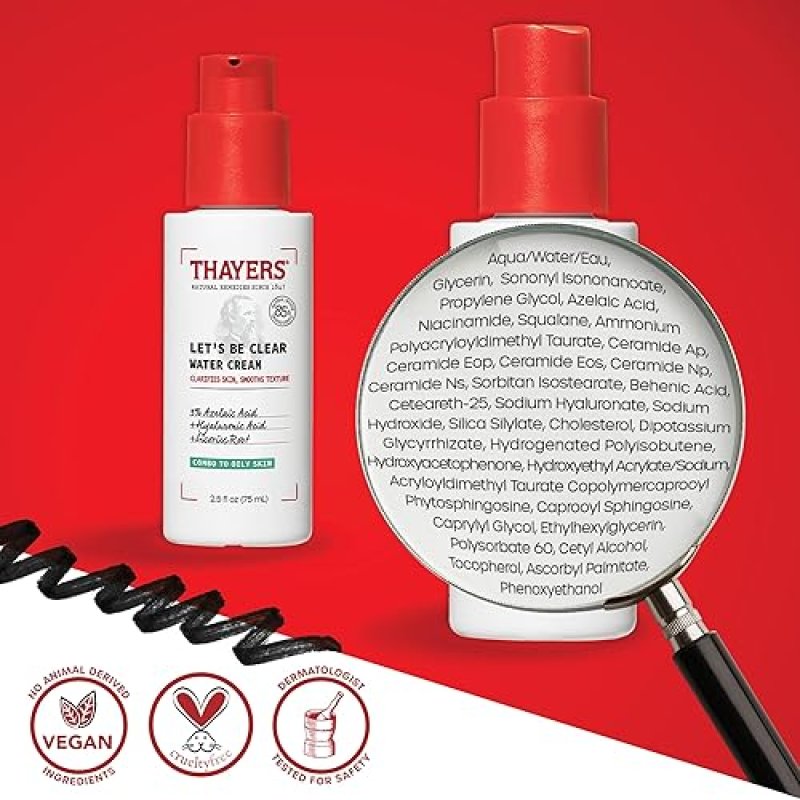 THAYERS LETS BE CLEAR FACE CREAM WITH AZELAIC HYALURONIC ACID, MOISTURIZER FOR OILY SKIN, 2.5 OZ
