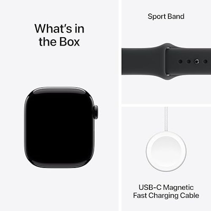 APPLE WATCH SERIES 11 GPS 42MM JET BLACK ALUMINUM SMARTWATCH WITH BLACK SPORT BAND, FITNESS HEALTH T