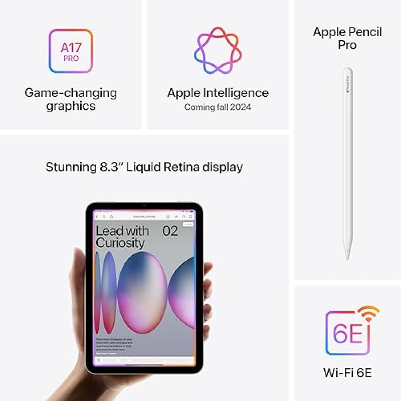 APPLE IPAD MINI A17 PRO 8.3 RETINA 128GB WI-FI 6E 12MP CAMERA TOUCH ID APPLECARE STARLIGHT