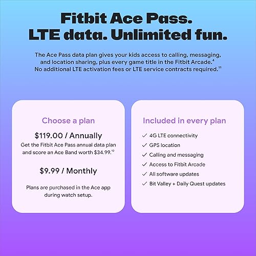 FITBIT ACE LTE KIDS SMARTWATCH - GPS, CALLS, MESSAGES, GAMES - SPICY MOOVIN - DATA PLAN REQ