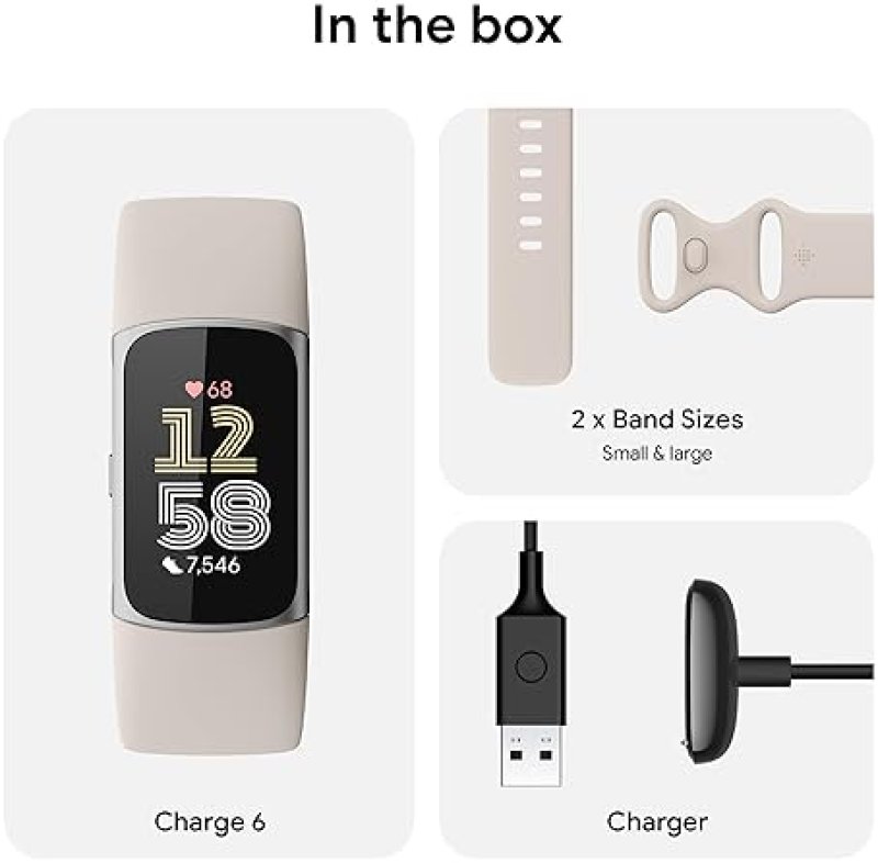 FITBIT CHARGE 6 FITNESS TRACKER, HEART RATE, GPS, GOOGLE APPS, 6-MONTH PREMIUM, PORCELAIN SILVER