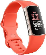 FITBIT CHARGE 6 FITNESS TRACKER, GPS, HEART RATE, GOOGLE APPS, GOLD CORAL, S L BANDS INCLUDED