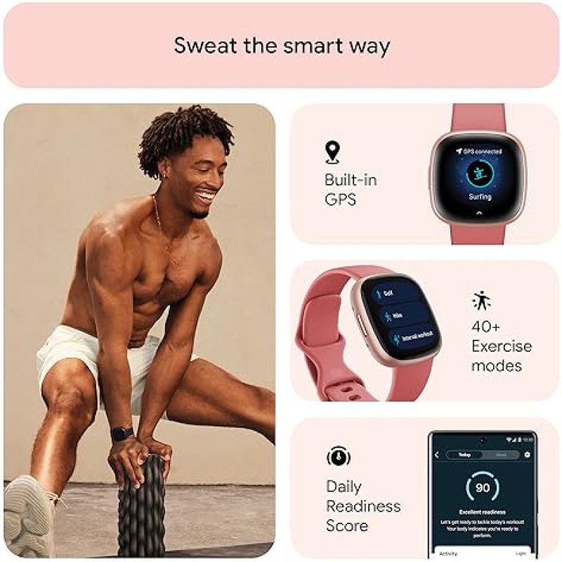 FITBIT VERSA 4 FITNESS SMARTWATCH, GPS, HEART RATE, SLEEP ACTIVITY TRACKER, PINK SAND COPPER ROSE