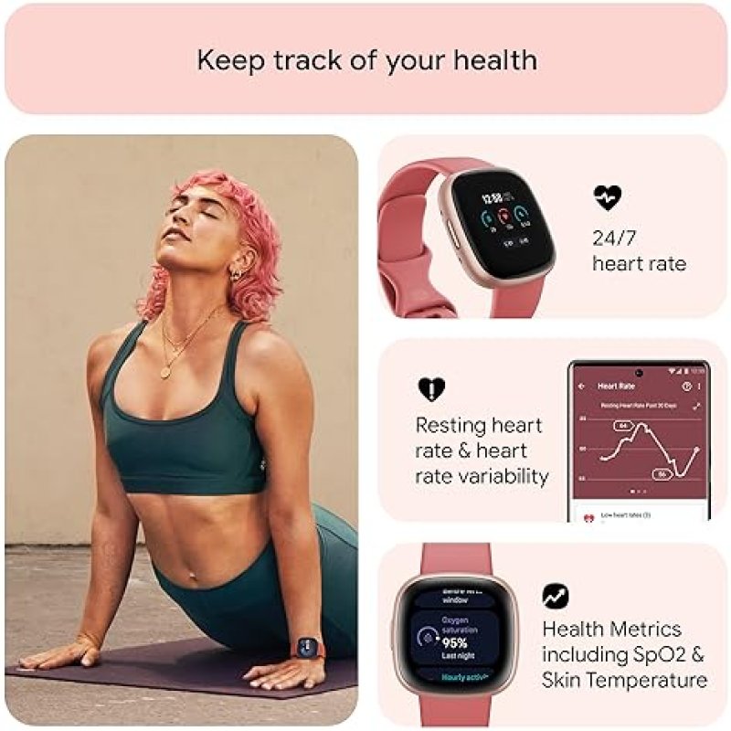 FITBIT VERSA 4 FITNESS SMARTWATCH, GPS, HEART RATE, SLEEP ACTIVITY TRACKER, PINK SAND COPPER ROSE