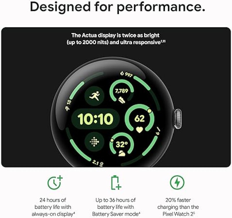 FITBIT GOOGLE PIXEL WATCH 3 45MM LTE 2024 ANDROID SMARTWATCH, HEART RATE, FITNESS, MATTE BLACK, OBSIDIAN