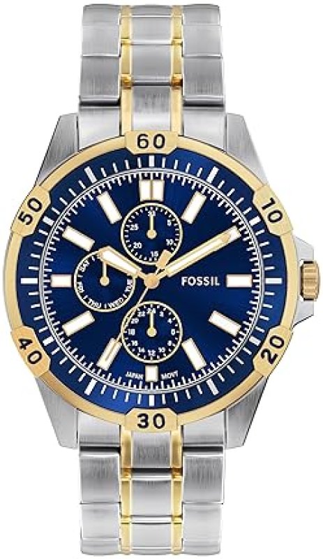 FOSSIL GARRETT MEN S TWO-TONE STAINLESS STEEL MULTIFUNCTION WATCH CLASSIC ANALOG WRISTWATCH