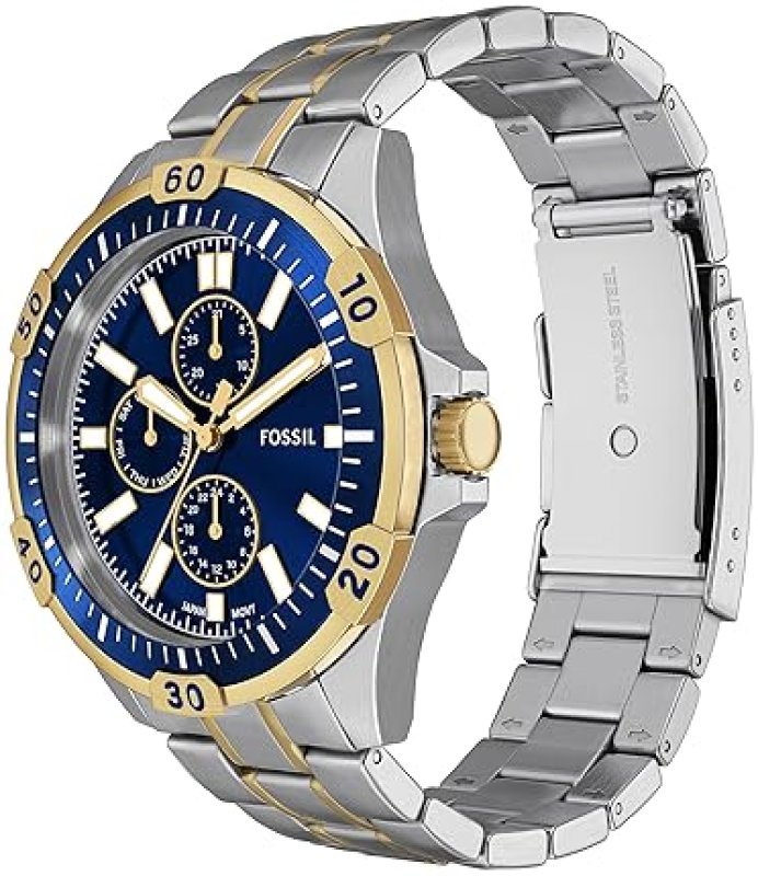 FOSSIL GARRETT MEN S TWO-TONE STAINLESS STEEL MULTIFUNCTION WATCH CLASSIC ANALOG WRISTWATCH