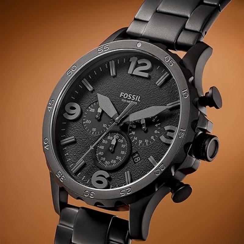 FOSSIL NATE MENS STAINLESS STEEL CHRONOGRAPH WATCH, QUARTZ MOVEMENT, LARGE FACE WRISTWATCH