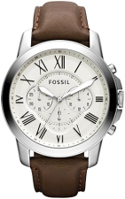 FOSSIL GRANT MEN S CHRONOGRAPH WATCH QUARTZ MOVEMENT, STAINLESS STEEL CASE, LEATHER BAND