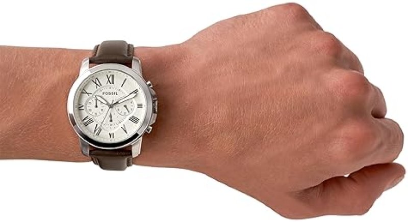 FOSSIL GRANT MEN S CHRONOGRAPH WATCH QUARTZ MOVEMENT, STAINLESS STEEL CASE, LEATHER BAND