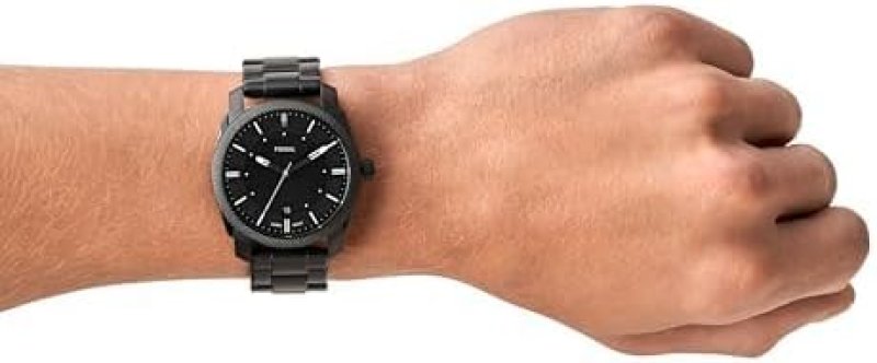 FOSSIL MENS MACHINE STAINLESS STEEL QUARTZ WATCH WITH THREE-HAND DISPLAY, WATER RESISTANT