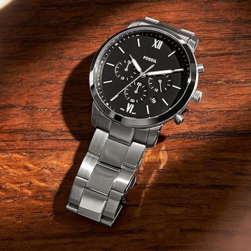 FOSSIL MENS NEUTRA CHRONOGRAPH WATCH, QUARTZ MOVEMENT, STAINLESS STEEL LEATHER STRAP