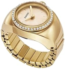 FOSSIL WOMENS STAINLESS STEEL QUARTZ TWO-HAND WATCH RING ELEGANT FASHION JEWELRY ACCESSORY