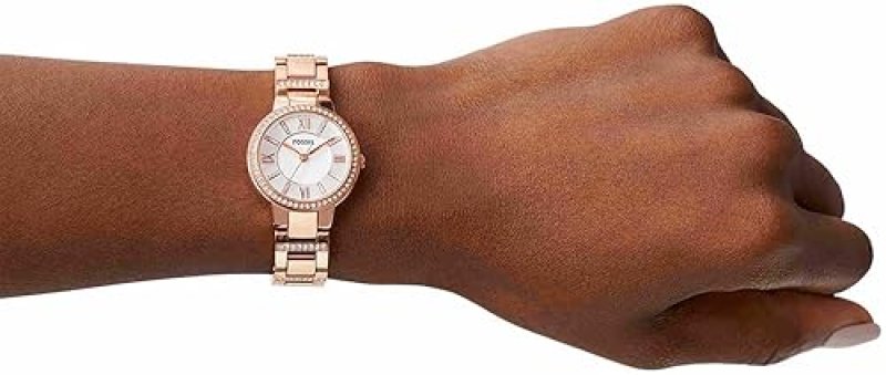 FOSSIL WOMENS VIRGINIA QUARTZ STAINLESS STEEL WATCH, THREE-HAND ANALOG LADIES WRISTWATCH