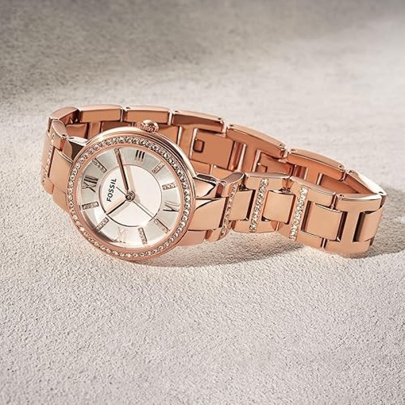 FOSSIL WOMENS VIRGINIA QUARTZ STAINLESS STEEL WATCH, THREE-HAND ANALOG LADIES WRISTWATCH