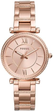 FOSSIL CARLIE WOMENS QUARTZ WATCH STAINLESS STEEL, THREE-HAND ANALOG WRISTWATCH