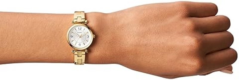 FOSSIL CARLIE WOMENS STAINLESS STEEL QUARTZ WATCH, THREE-HAND ANALOG FASHION WRISTWATCH