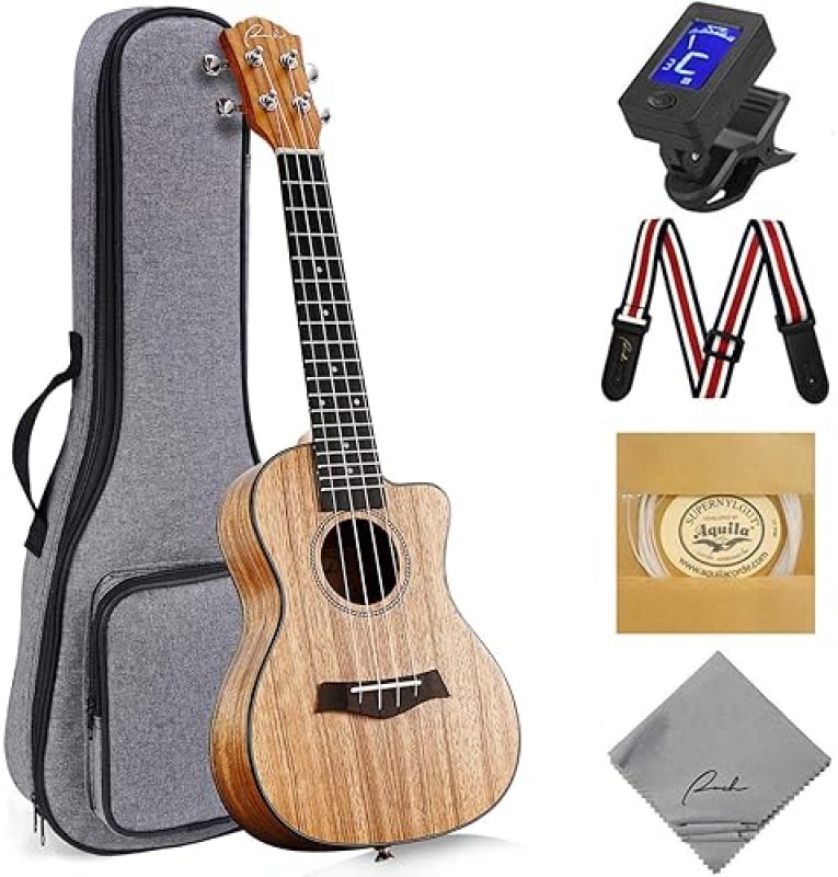 RANCH 23 CONCERT UKULELE STARTER KIT FOR BEGINNERS CUTAWAY, 12 LESSONS, BAG, TUNER, AQUILA STRINGS