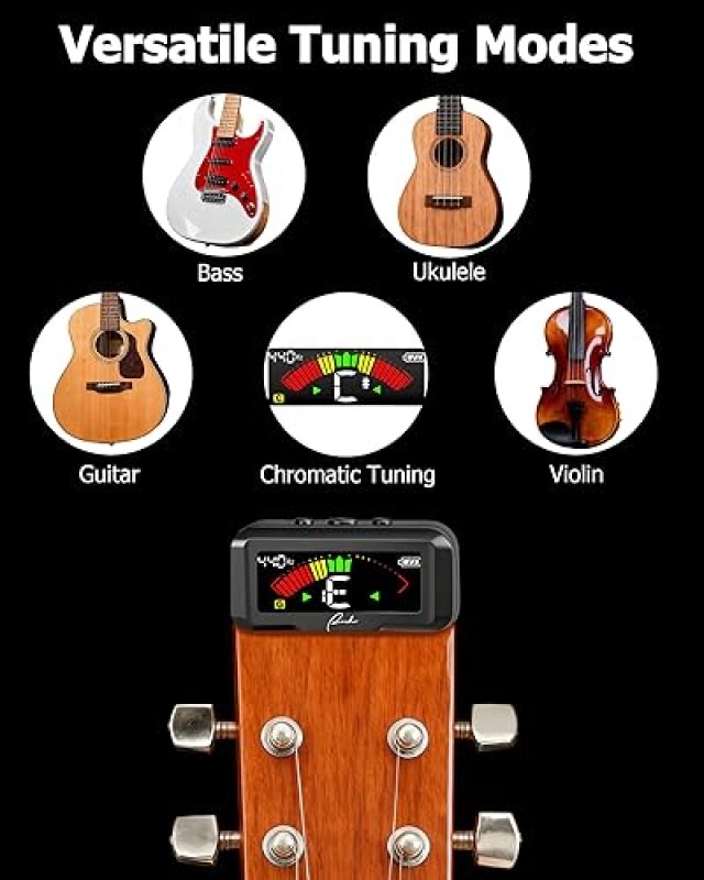 RANCH RECHARGEABLE CLIP-ON GUITAR TUNER FOR ACOUSTIC, ELECTRIC, VIOLIN, UKULELE, BASS CHROMATIC UPGRADE